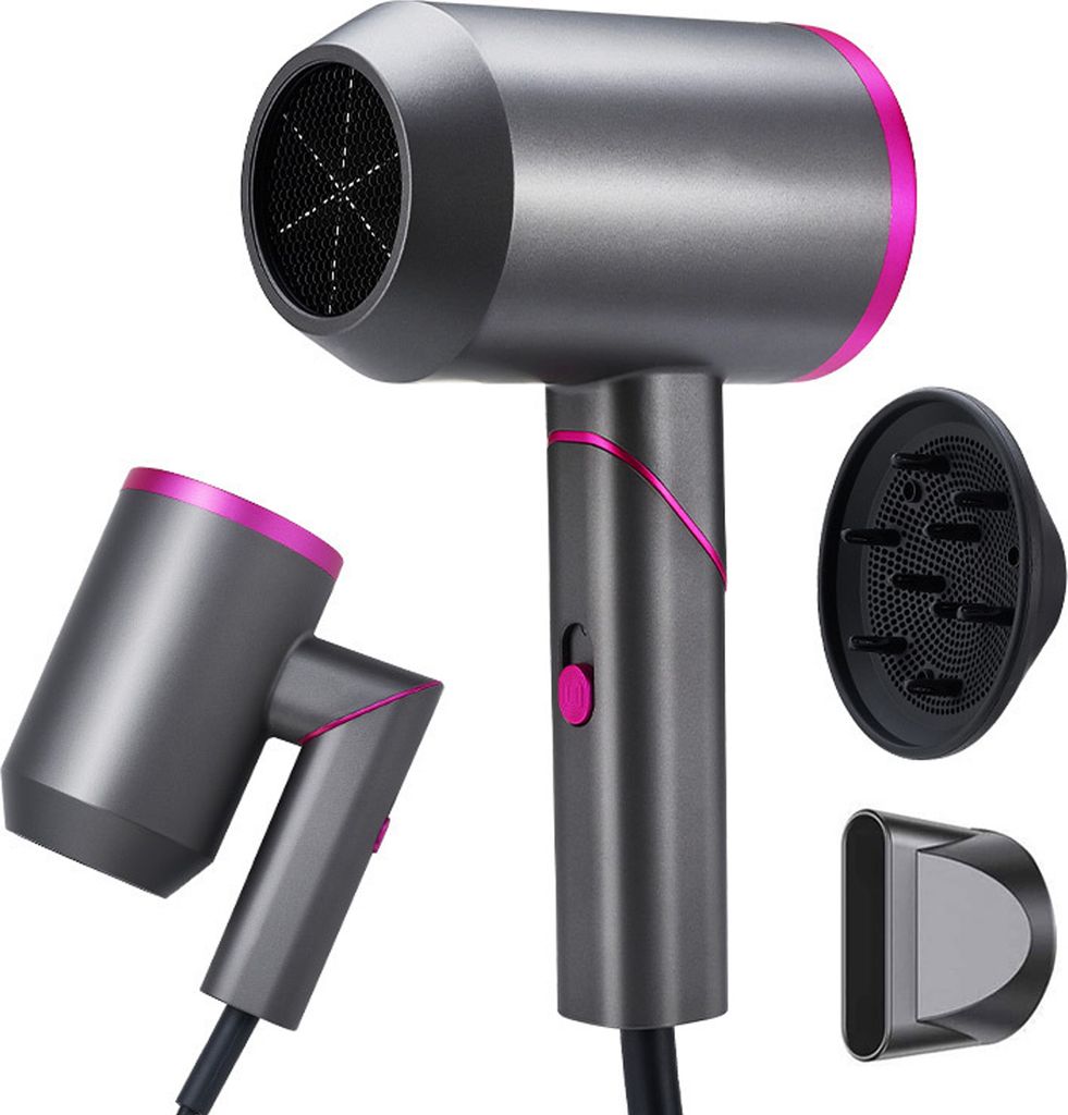 OKWISH Haartrockner Ionen 1800 WattFön mit Stylingdüsen und Diffusorr Föhn für Familie Windgeschwindigkeiten Haarstyling Temperaturstufen Kaltl...
