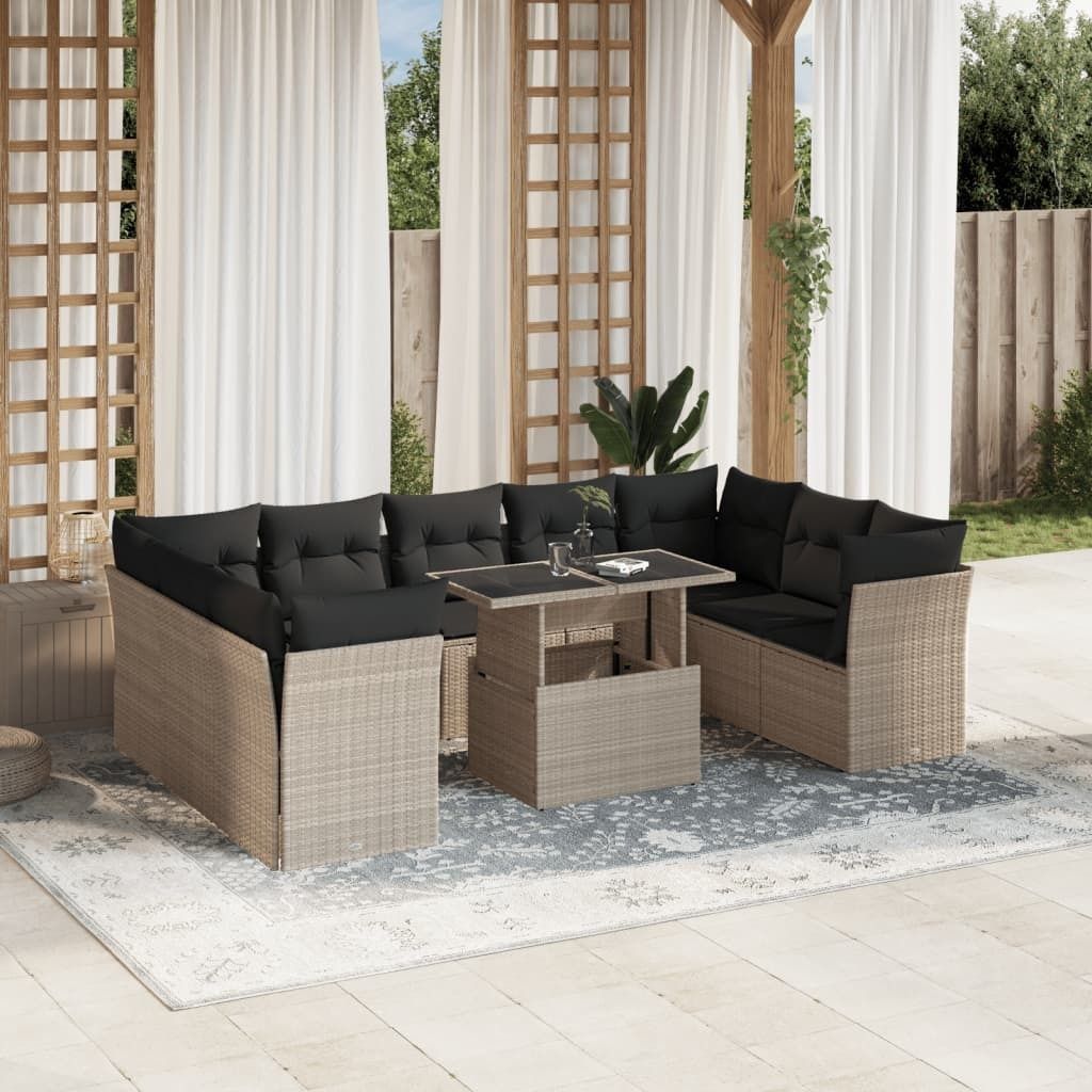 Maison Exclusive - 10-tlg. Garten-Sofagarnitur mit Kissen Hellgrau Poly Rattan