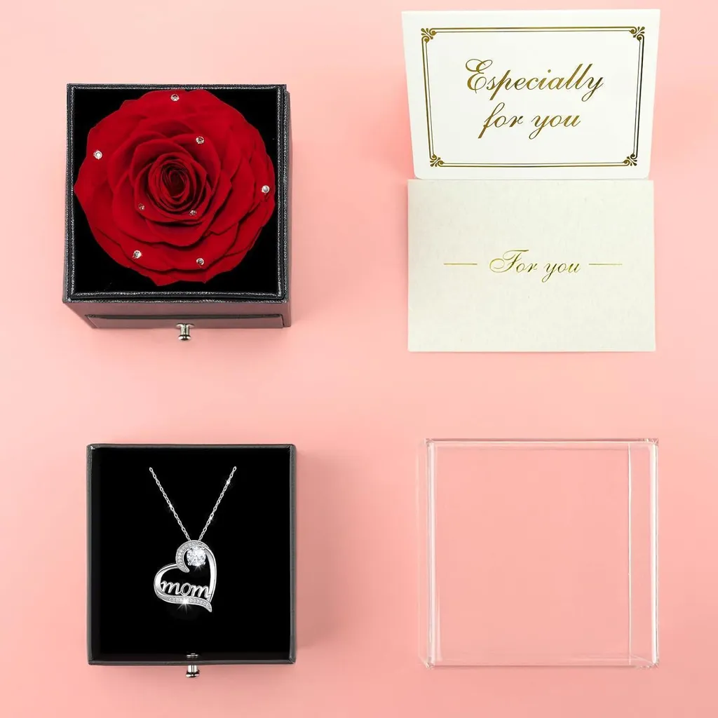 Idée Cadeau Durable : Collier Argent 925 Maman et Rose Rouge Éternelle - 5
