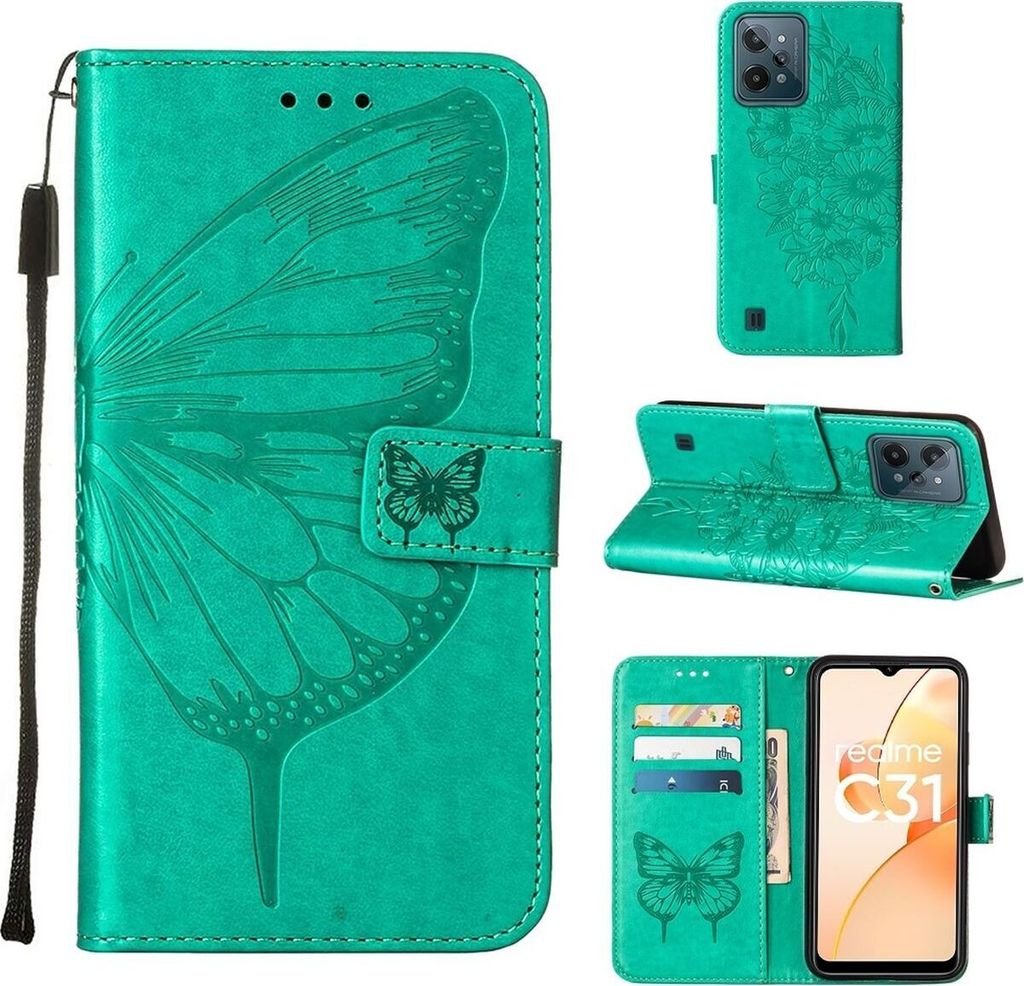Mobigear Butterfly Realme C31 Hülle Klapphülle Geldbörse - Grün