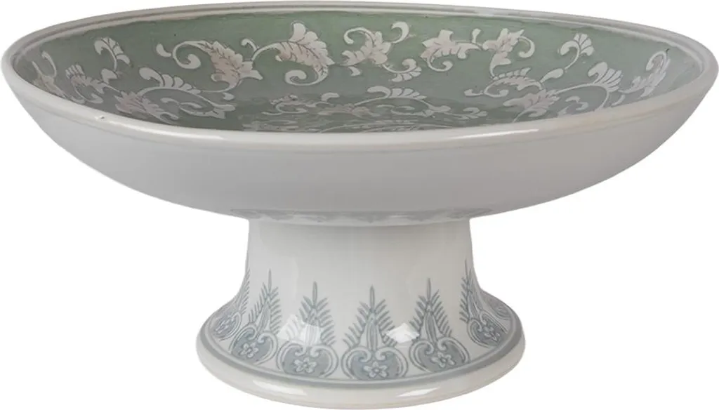 Alzatina Torta Clayre & Eef Ø 26x13 cm Porcellana Bianca Verde Shabby