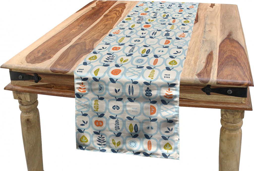 ABAKUHAUS skandinavisch Tischläufer, Äpfel Blätter-Muster, Esszimmer Küche Rechteckiger Dekorativer Tischläufer, 40 x 300 cm, Blassblau Orange...