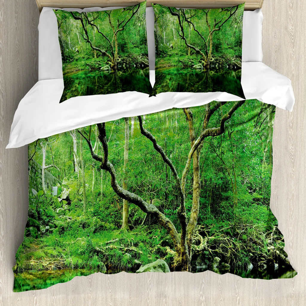 Set Copripiumino Matrimoniale 200x200 Verde Bosco Jungle ABAKUHAUS