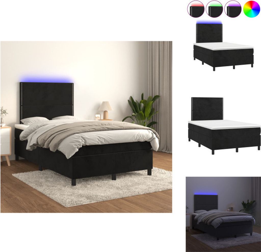 vidaXL Boxspringbett mit Matratze & LED Schwarz 120x200 cm Samt - Betten & Bettgestelle