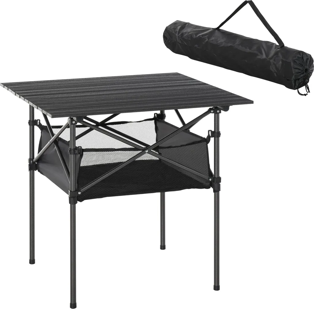 Table de camping pliable en aluminium noir 70x70x69 cm avec sac de transport