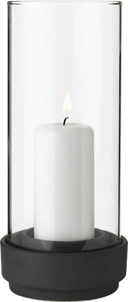 Stelton Sturmlaterne Hurricane klein, Windlicht, Laterne, Steinzeug, Glas, Schwarz, 24.5 cm, 495