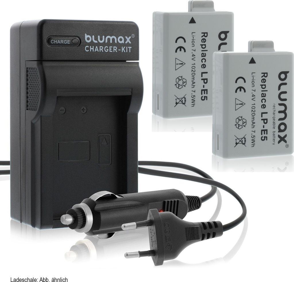2x Akku + Lader für Canon EOS 450D, EOS 500D, EOS 1000D LP-E5 1020 mAh