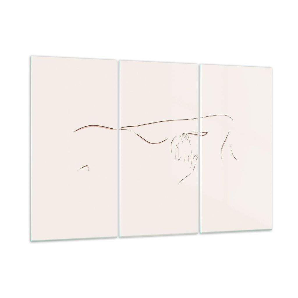 Bilder auf glas - 3 Teile - Skizze Nacktheit Frau - 105x70cm - Glasbilder - Wandbilder - Bilder - zum Aufhängen bereit - Wanddekoration aus Glas -...
