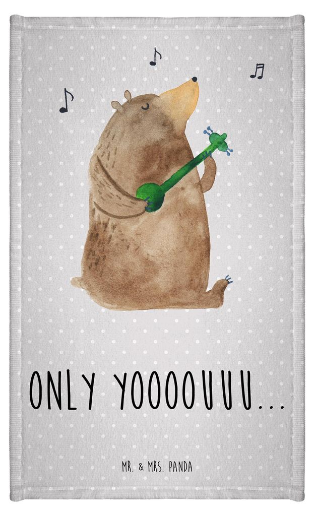 Mr. & Mrs. Panda Handtuch Bär Gitarre - Grau Pastell - Geschenk, Kleines, Gästetuch, Mini-Handtuch, Frotteehandtuch, Teddy, Klein