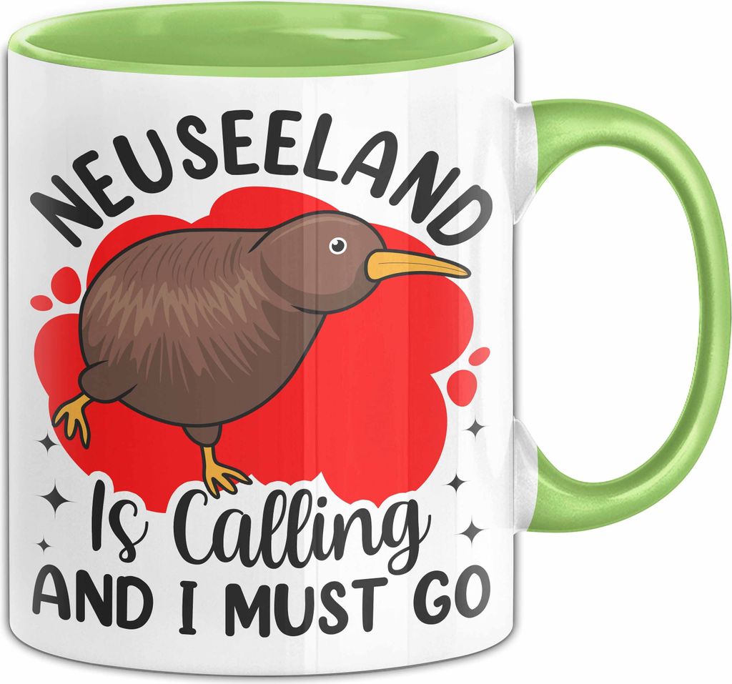 Neuseeeland Tasse Geschenk Auslandsjahr Abschied Abschiedsgeschenk Neuseeland Is Calling And I Must Go Becher (Grün)
