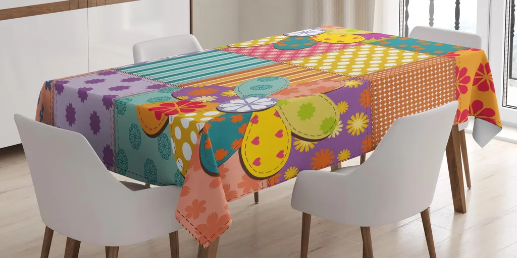 ABAKUHAUS Tovaglia colorata, vari tipi di motivi floreali e geometrici, pois misti, design a righe scozzesi, 140 x 200 cm, multicolore
