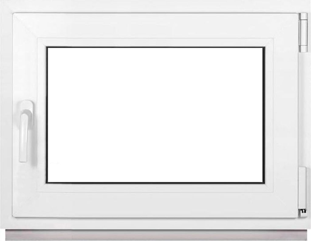 A white plastic window frame with a clear glass pane, shown from the front.