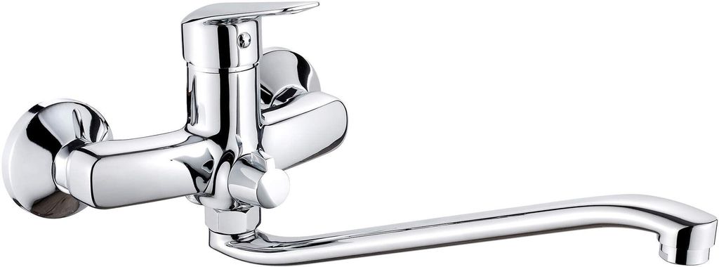 Wall-mounted washbasin mixer with extended spout - hose Image du produit 