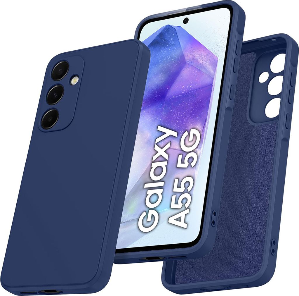 Hülle für Samsung Galaxy A55 Slim Liquid Silikon Gel Gummi Stoßfest Schutzhülle Blau