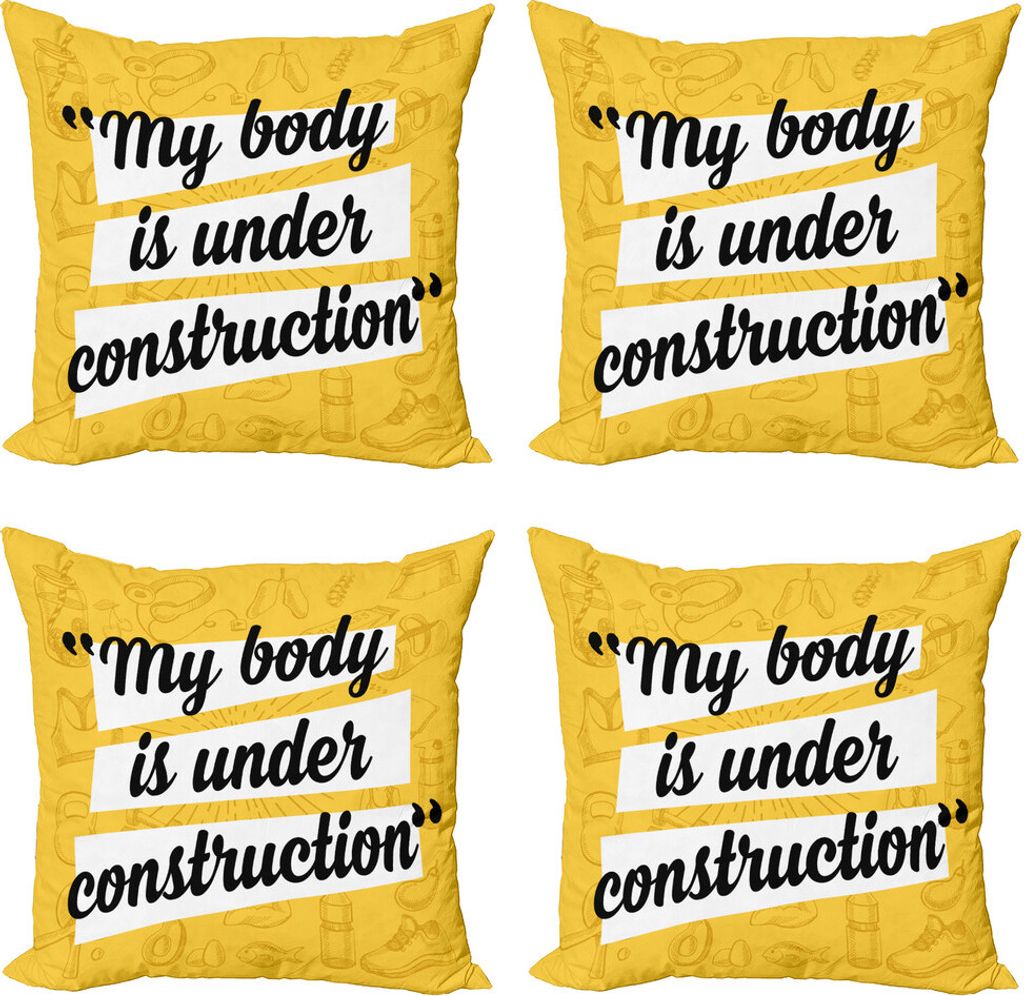 ABAKUHAUS Fitness Kissenbezug Set (4 Stück), Wörter Heathcare, Moderner Doppelseitiger Digitaldruck, 50 cm x 50 cm, Marigold Weiß Schwarz