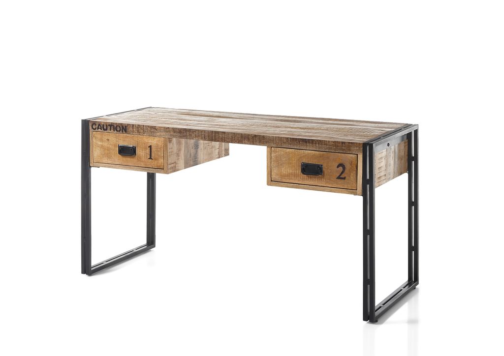 Schreibtisch inkl. 2 Schubladen BIDAR von Stolkom Mango Wood massiv