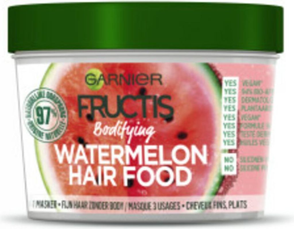 Garnier - Fructis Hair Food Wassermelone - 3-in-1 Haarmaske - Kraftloses Haar - 400 ml - 1 Stück