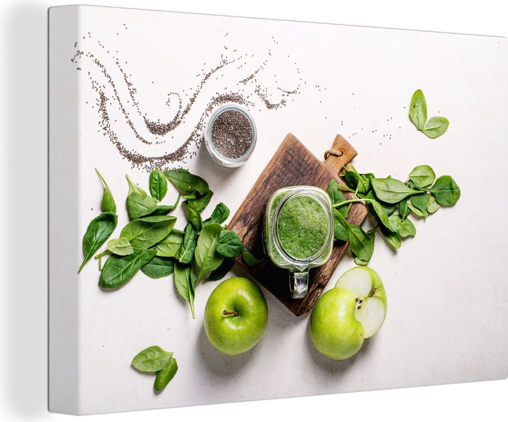 OneMillionCanvasses - Leinwandbilder - 140x90 cm, Kräuter - Apfel - Smoothie, Wandbilder Kunstdruck Wanddekoration - Foto auf Leinwand - Gemäld...