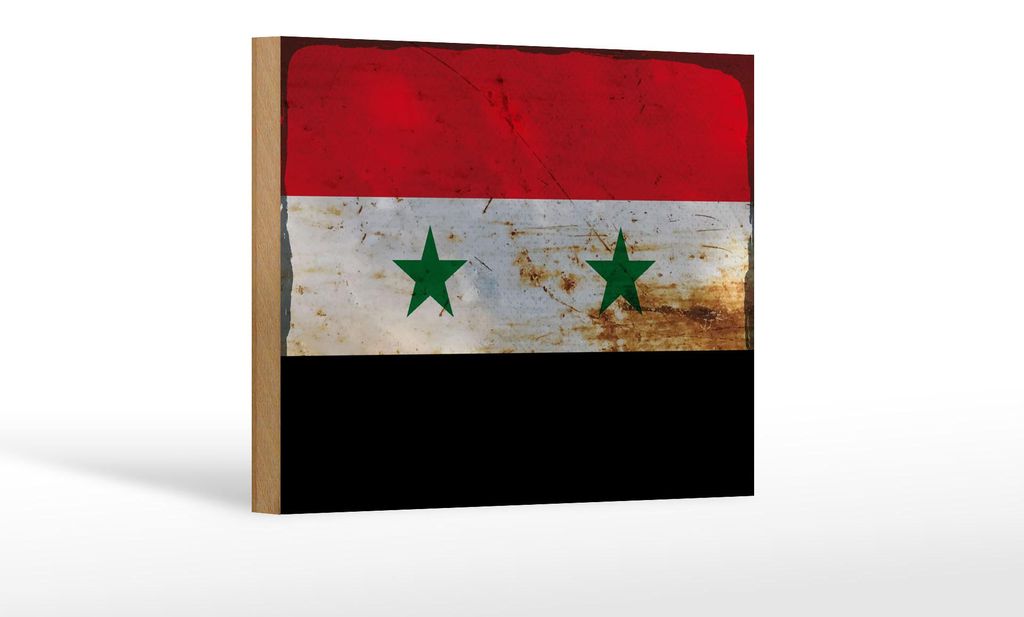 Holzschild Flagge Syrien 18x12 cm Flag of Syria Rost Dekoration