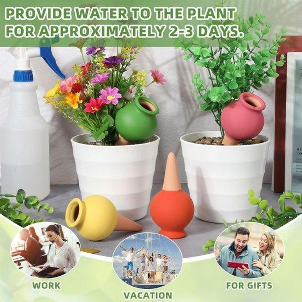 Terracotta Zelfbewaterende Prikkers - keramiek - set van 6 - kamerplanten - vakantie - tuin - set