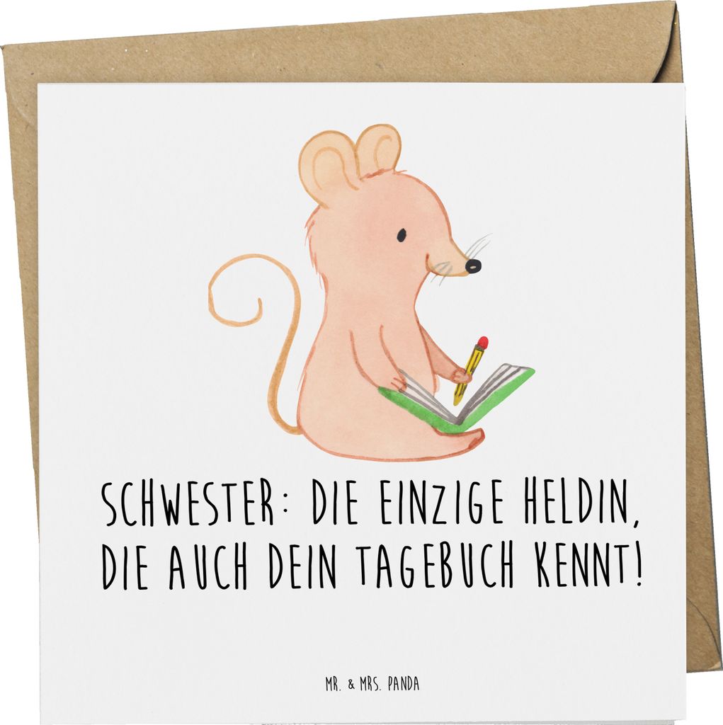 Mr. & Mrs. Panda Grußkarte Schwester Heldin - Weiß - Geschenk, Lächeln, liebevoll, Familiengeschenk, Klappkarte, Liebe, Glückwunschkarte, Danke...