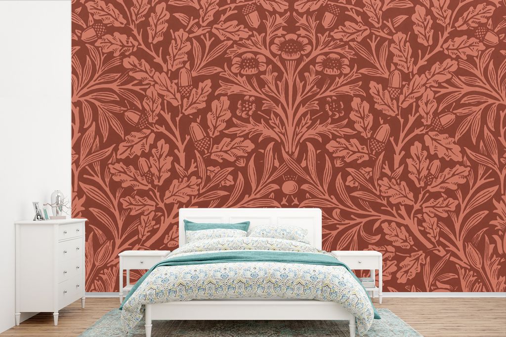 MuchoWow Fototapete für Wohnzimmer oder Schlafzimmer Wandtapete Vinyl Motivtapete Blätter - Pflanzen - Morris - Braun - 330x220 cm - Fototapeten