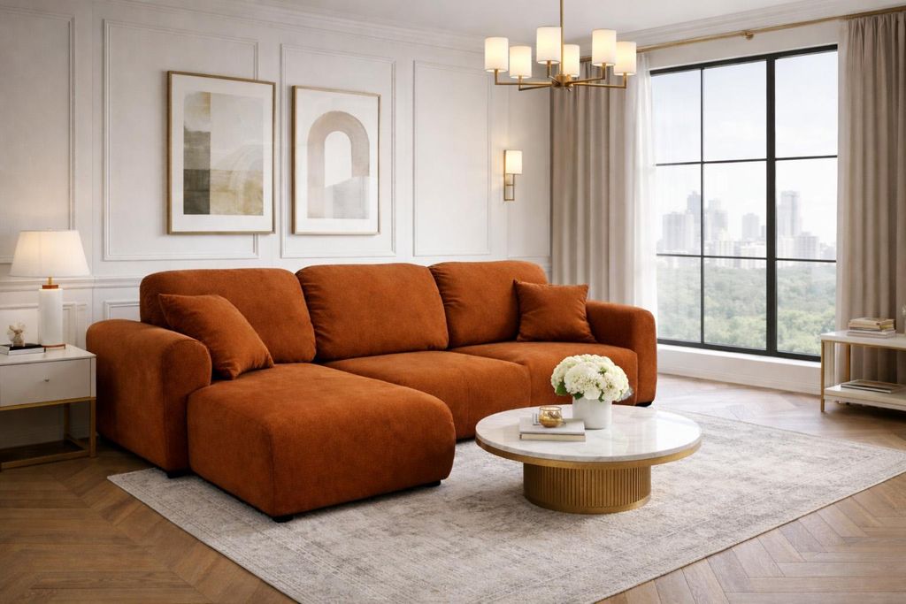 Kaiser Möbel Ecksofa mit Schlaffunktion und Bettkasten, Sofa L-Form Bingo L, Veloursstoff Salvador, Braun, Links