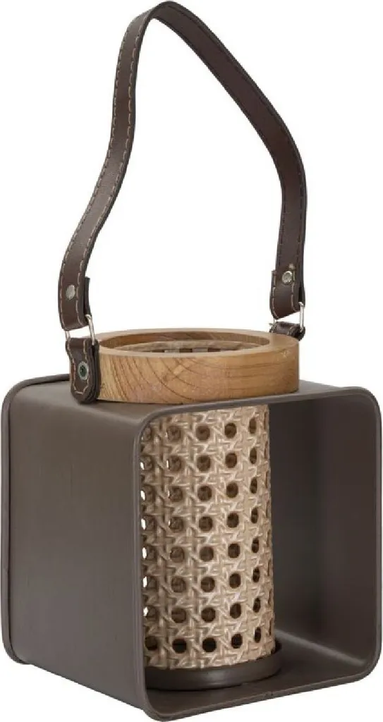 Petite lanterne marron Mauro Ferretti 16x13 cm en métal et verre brossé