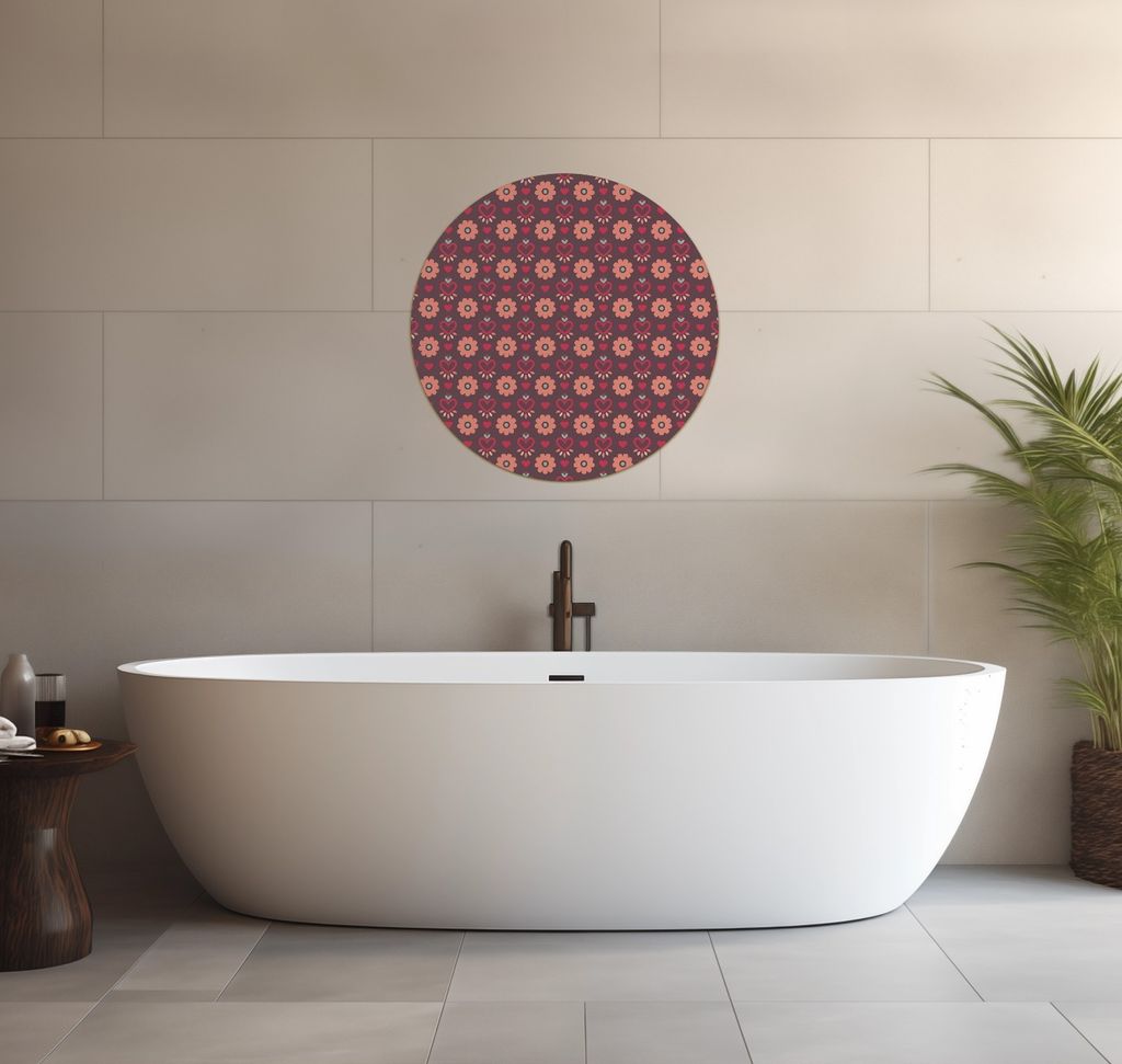 Wallario wasserfestes Poster selbstklebend 60 x 60 cm, Muster mit Blumen und Herzen, Badezimmerposter Spritzschutz mit Hochglanzoberfläche in Glas...