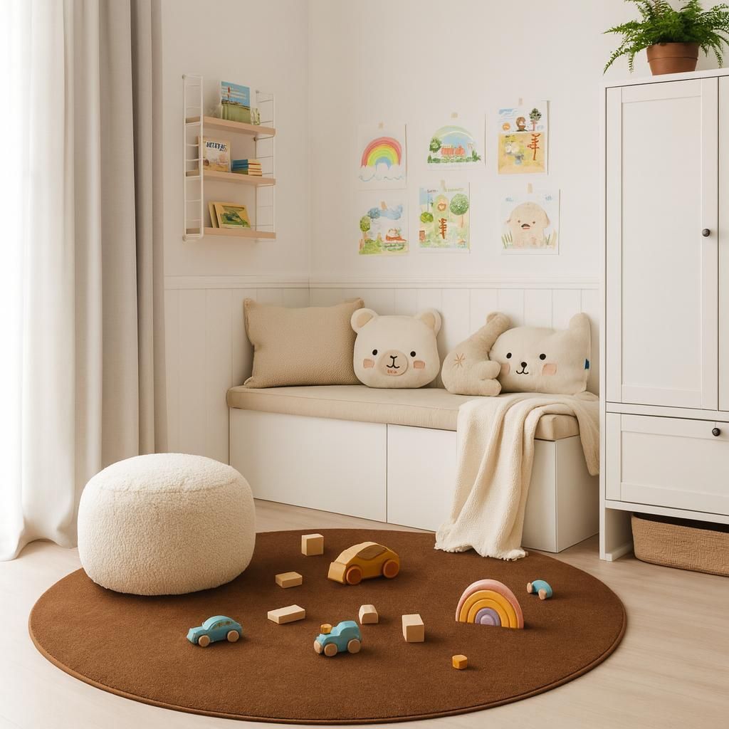 Velours Kinderteppich Joy Kids Braun Rund, Größe:160 cm Rund