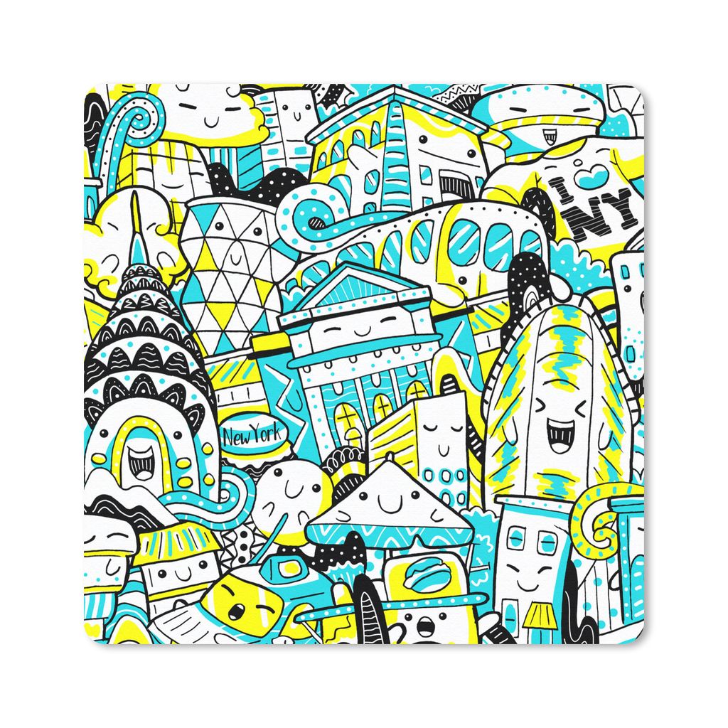 MuchoWow Mauspad Mousepad New York - Zeichnung - Blau 30x30 cm - Mousepads - Maus Mat - Pad - Mausunterlage - Gaming