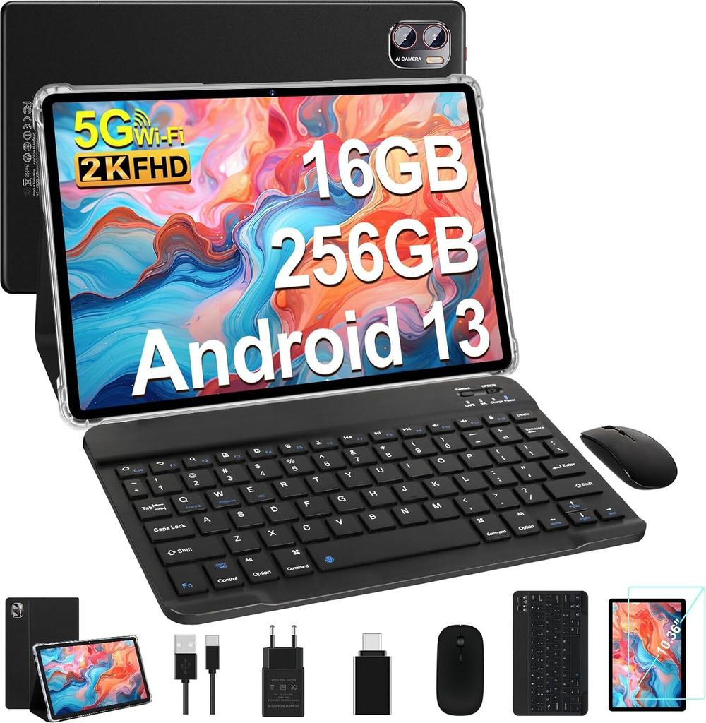 Tablet (10,36", 256 GB, Android 13, 2,4G+5G, Tablet TF 1TB 5G WLAN, 8600 mAh 5MP+13MP IPS- HD Mit Maus und Tastatur)
