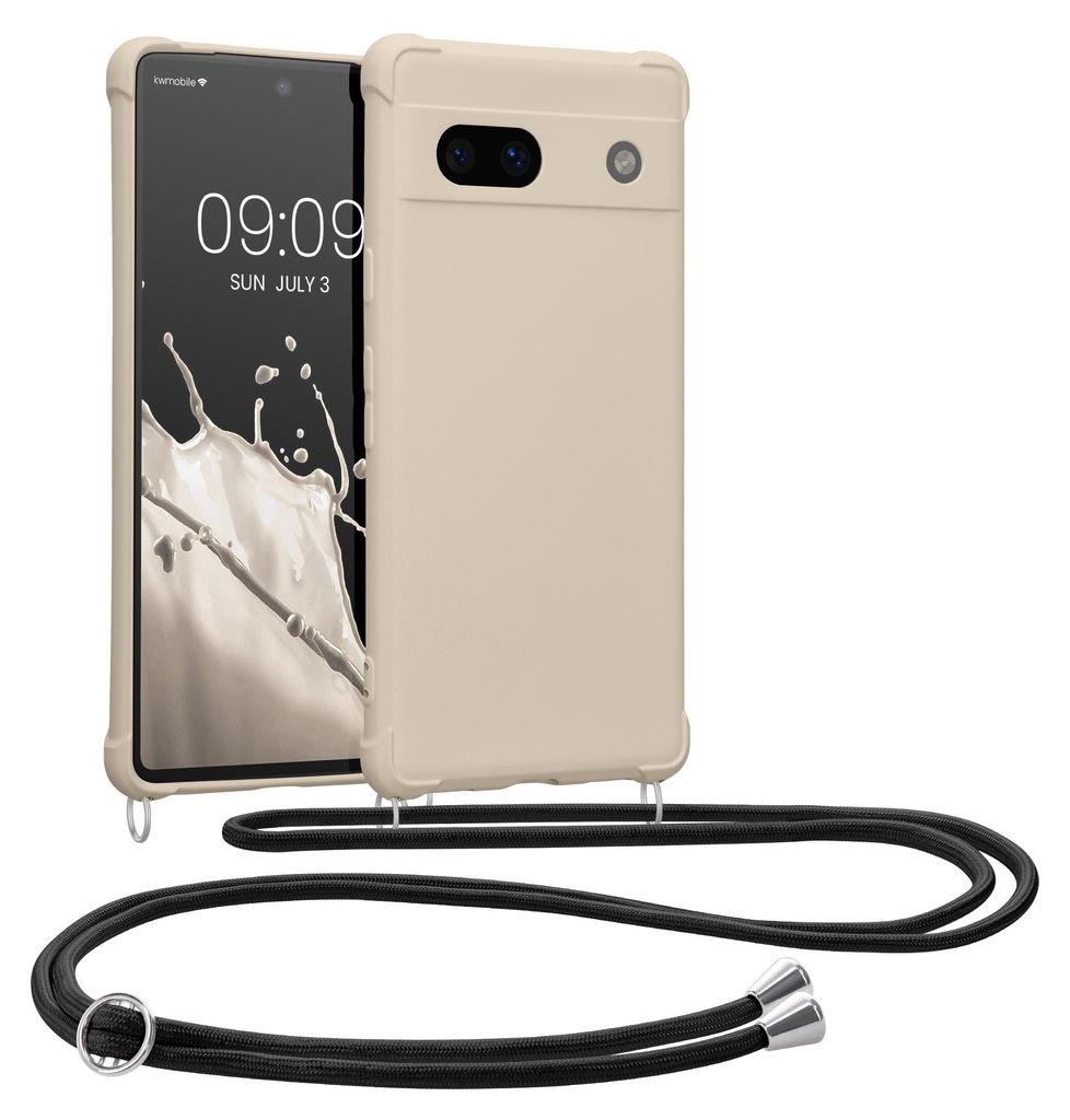 kwmobile Necklace Case kompatibel mit Google Pixel 7a Hülle - Cover mit Kordel zum Umhängen - Silikon Schutzhülle Creme