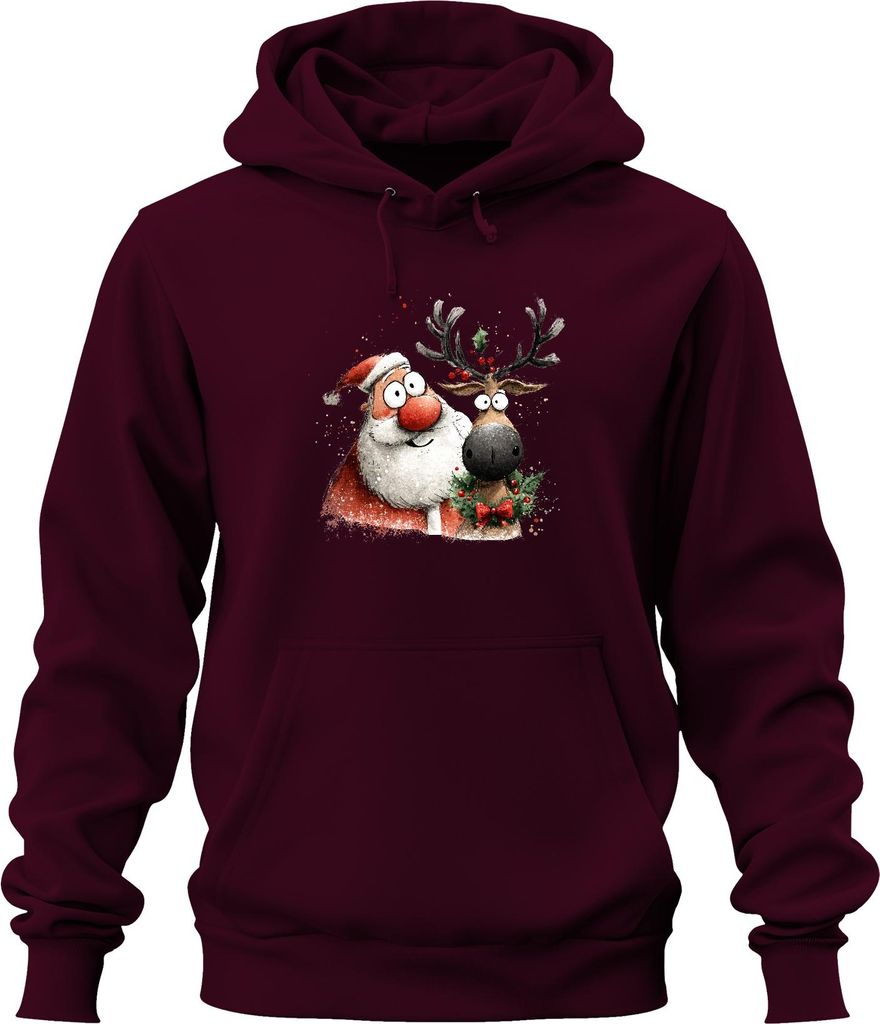 Weihnachtsmann Rentier Rudolph lustig Weihnachten Geschenk Uni Hoodie Kapuzenpullover, Burgundy, XL