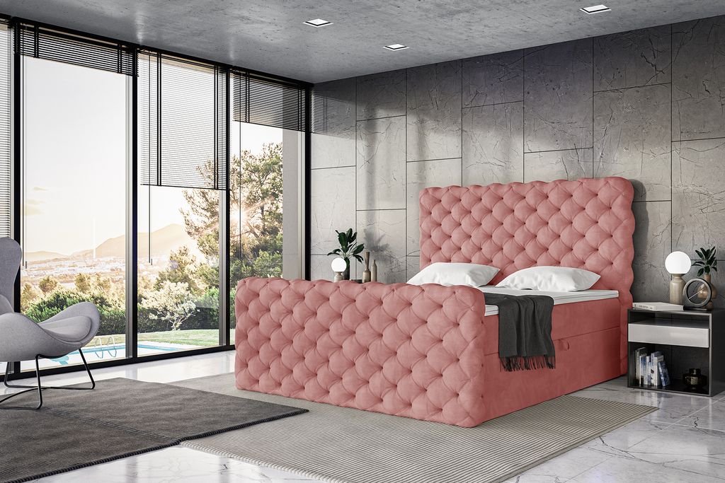 MEBLINI Boxspringbett mit Bettkasten - Gepolstert Doppelbett mit Matratze und Topper - Polsterbett mit Stauraum - Bett mit Kopfteil - Stauraumbett ...