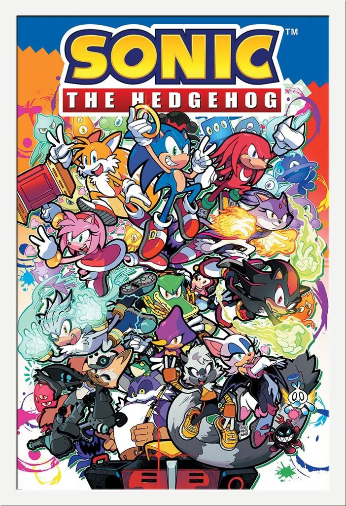 Poster Sonic Comic Characters cadre blanc vitre acrylique Shinsuke®