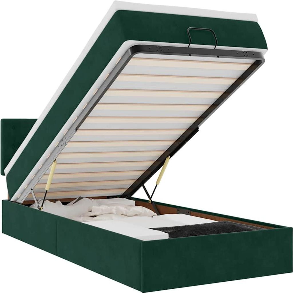 vidaXL Ottoman-Bett mit Matratze & LEDs Dunkelgrün 100x200 cm Samt