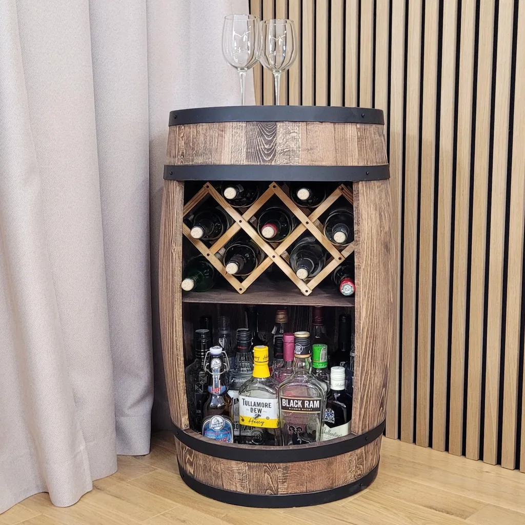 Bar Tonneau avec Support Bouteilles Intégré, Finition Wengé 80x50cm