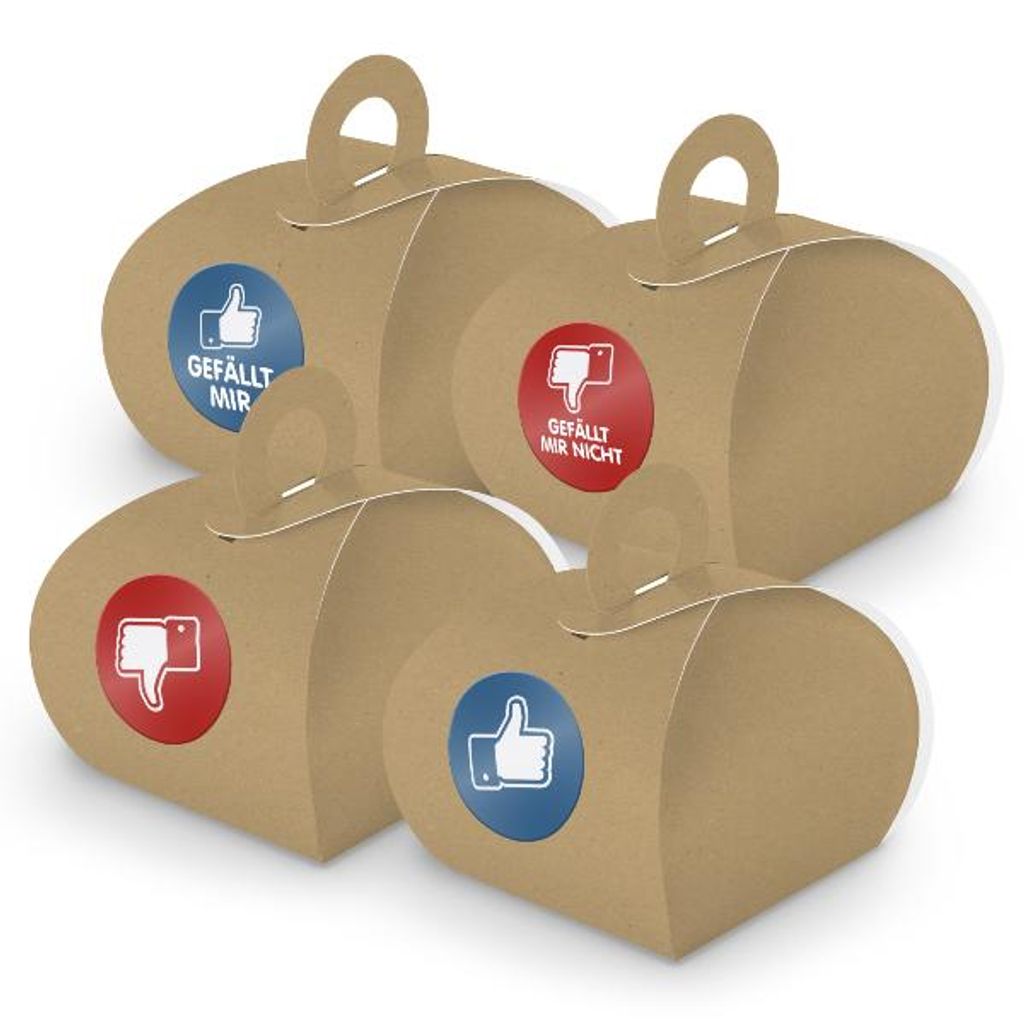 SET Daumen (Motiv38) 24x Geschenkschachtel mit Griff braun + Sticker