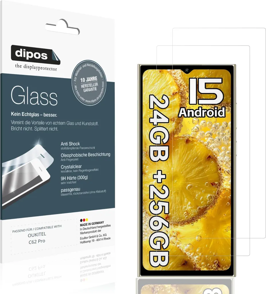 Pellicola dipos OUKITEL C62 Pro: 2 Pezzi Protezione Schermo 9H