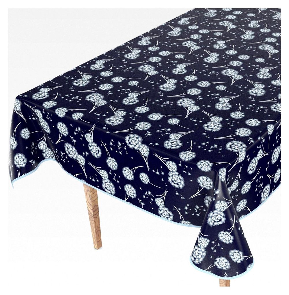 Wachstuchtischdecke abwaschbar für Gartentische, eckig, rund, oval, 160 x 100 cm mit Saum Pusteblume Blau