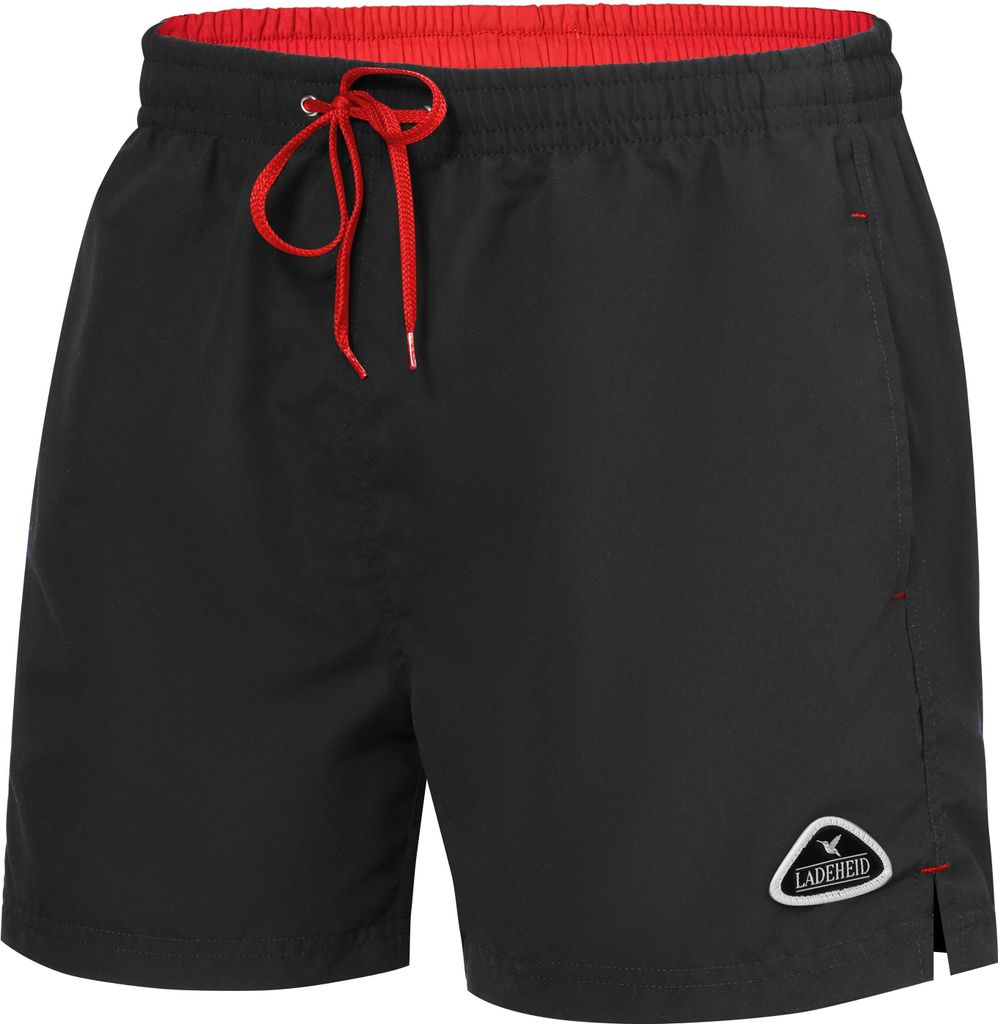 Ladeheid Herren Badehose Badeshorts Beachshorts Schwimmhose LAZA1003 (Schwarz Rot, S)
