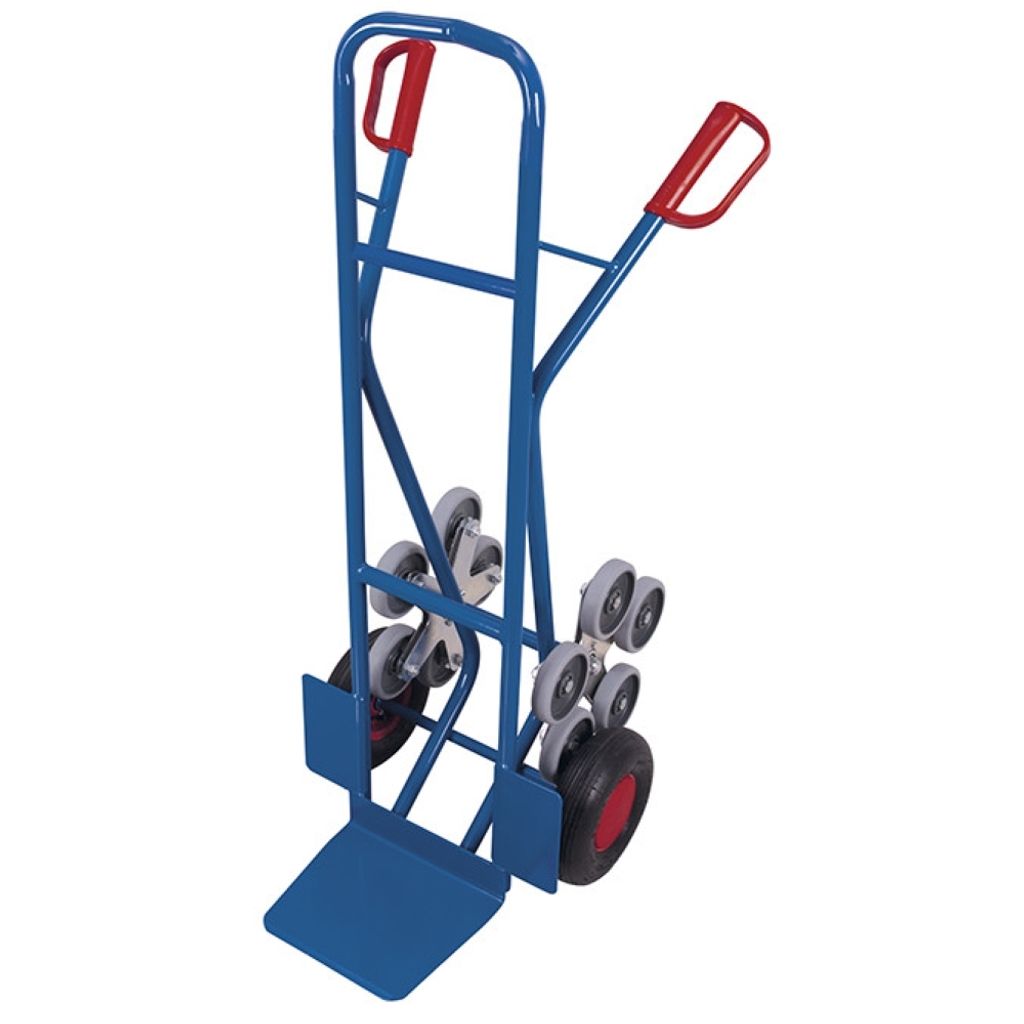 Treppenkarre Stahlrohr 200 kg mit 2 fünfarmigen Radsternen Luftbereifung 610 x 705 x 1310 mm