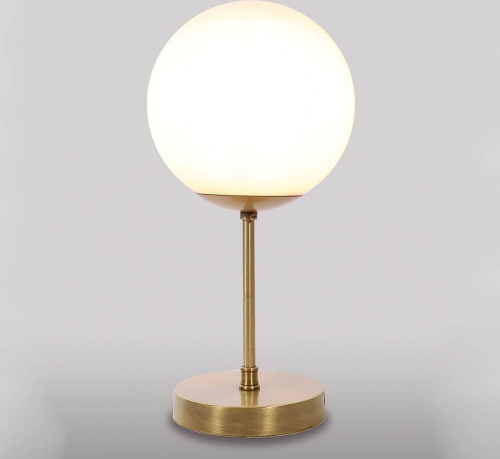 Tischleuchte E14 Weiß Bronze Glas Kugelschirm Messing massiv Vintage Tischlampe