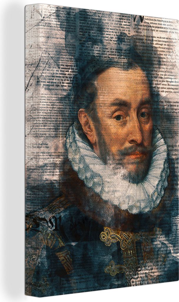 OneMillionCanvasses - Leinwandbilder - 90x140 cm, Wilhelm von Oranien - Adriaen Thomasz - Zeitungsartikel, Wandbilder Kunstdruck Wanddekoration -...