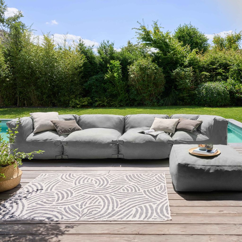 Modulares Ecksofa mit 2 Sesseln 2 Ecken und 1 grauem Hocker - Oviala Mixi