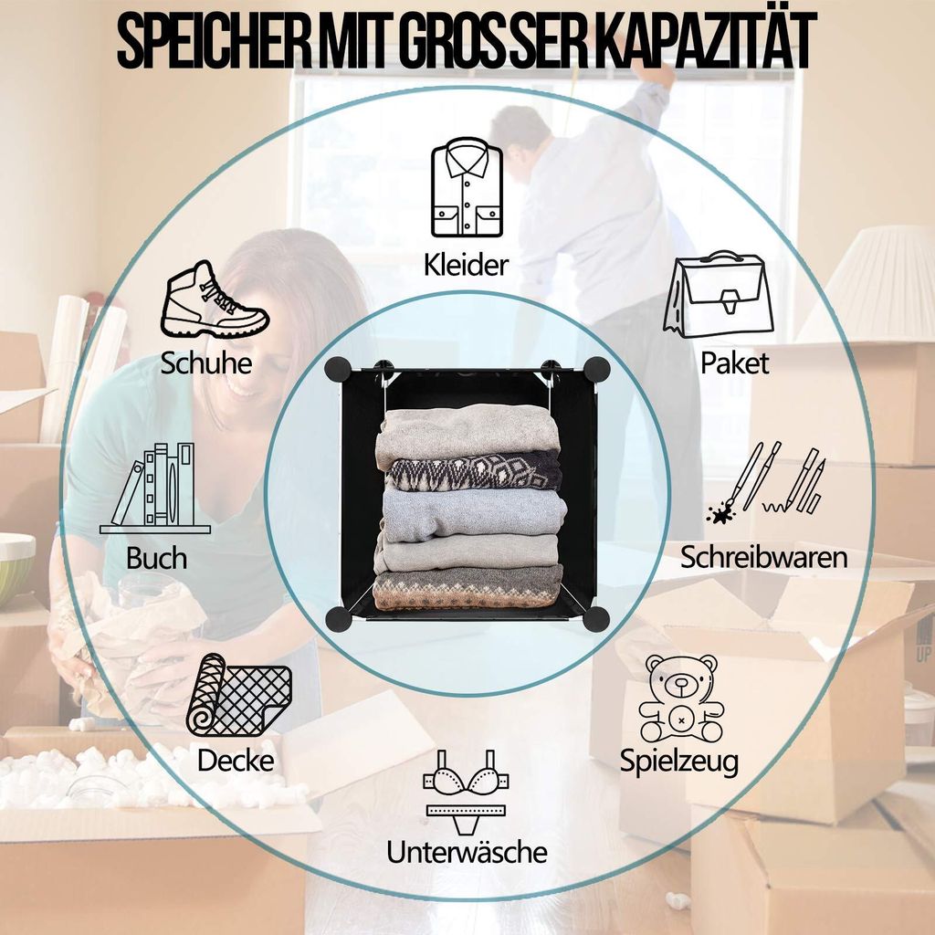 Šatní skříň černá DIY Policový systém z plastu Šatní Obrázek produktu 5
