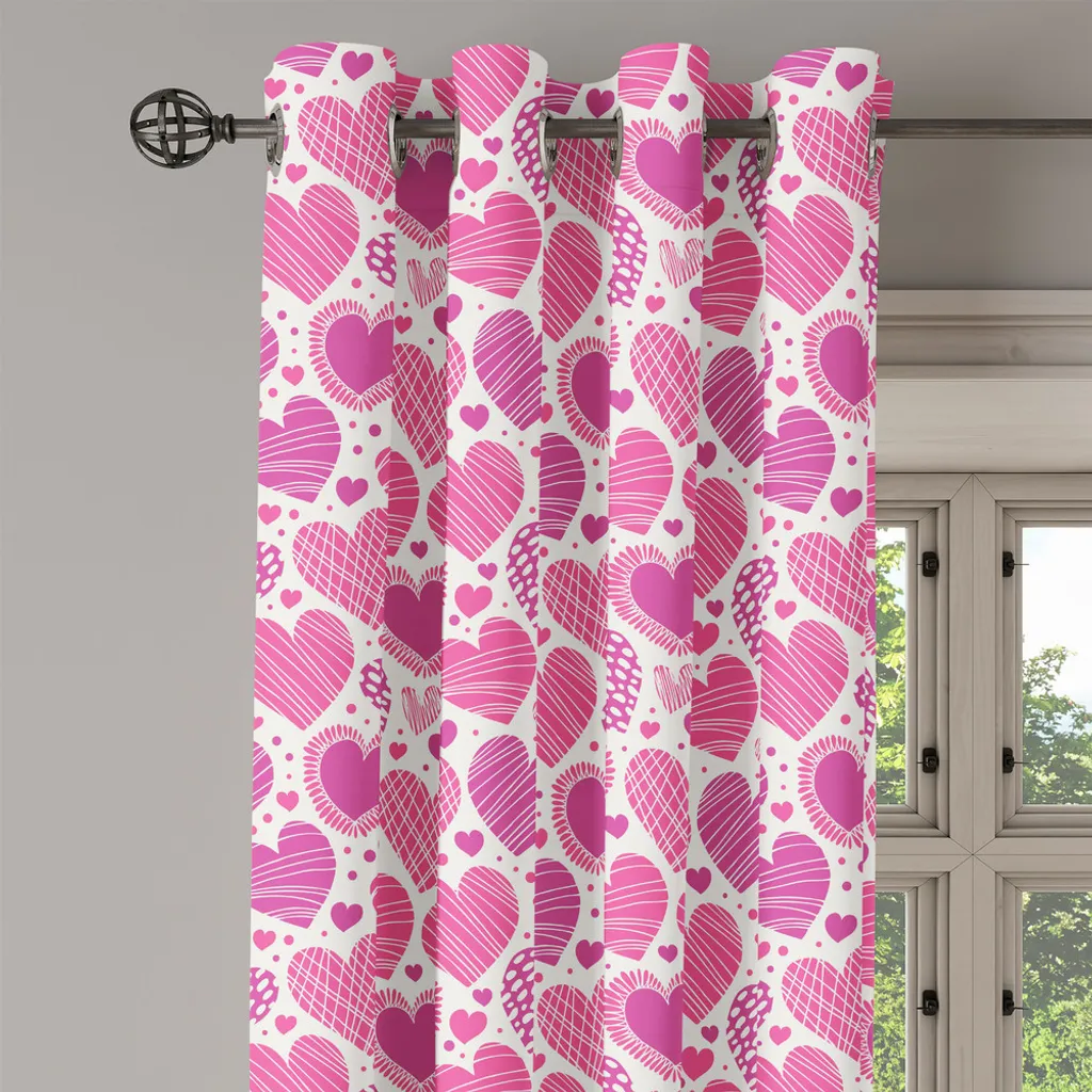 Rideau design cœurs roses et blancs à œillets, textile haute qualité 280cm