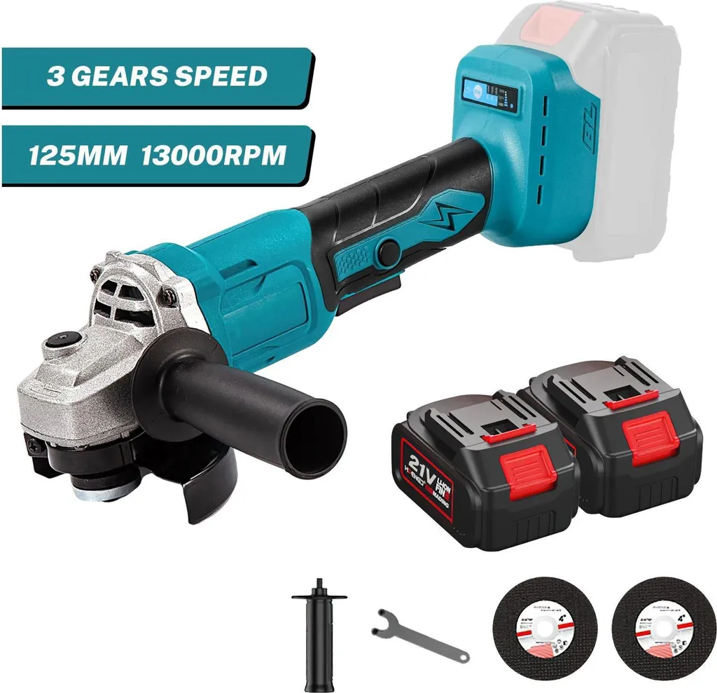 Smerigliatrice angolare - 125 mm a batteria - Motore senza spazzole - Velocità variabile - 1000 W - 18 V - 2x batterie - Oro