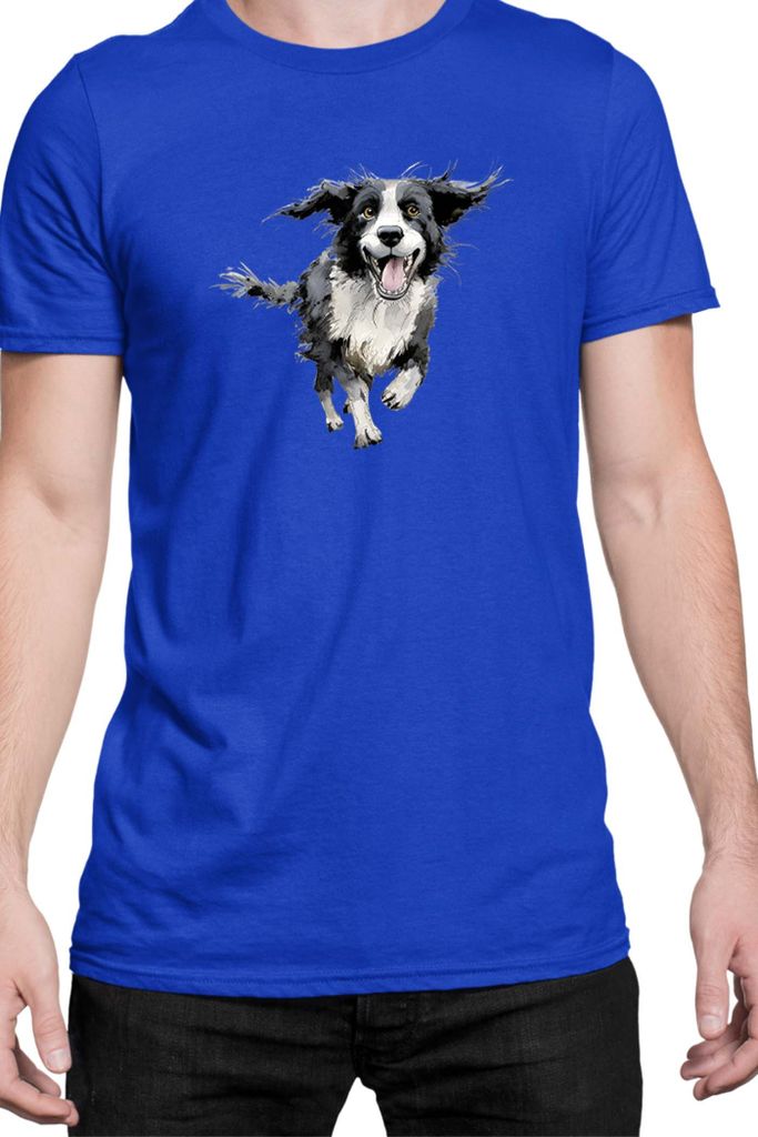 Herren T-Shirt Funny Dogs Breeds Border Collie Dog Breed 020, Man L / Blau